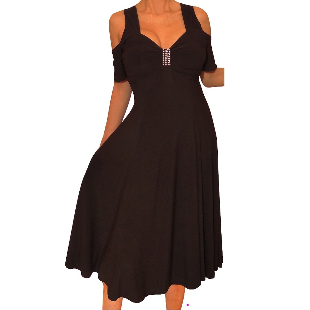 Funfash Plus Size Open Shoulders Black Dress